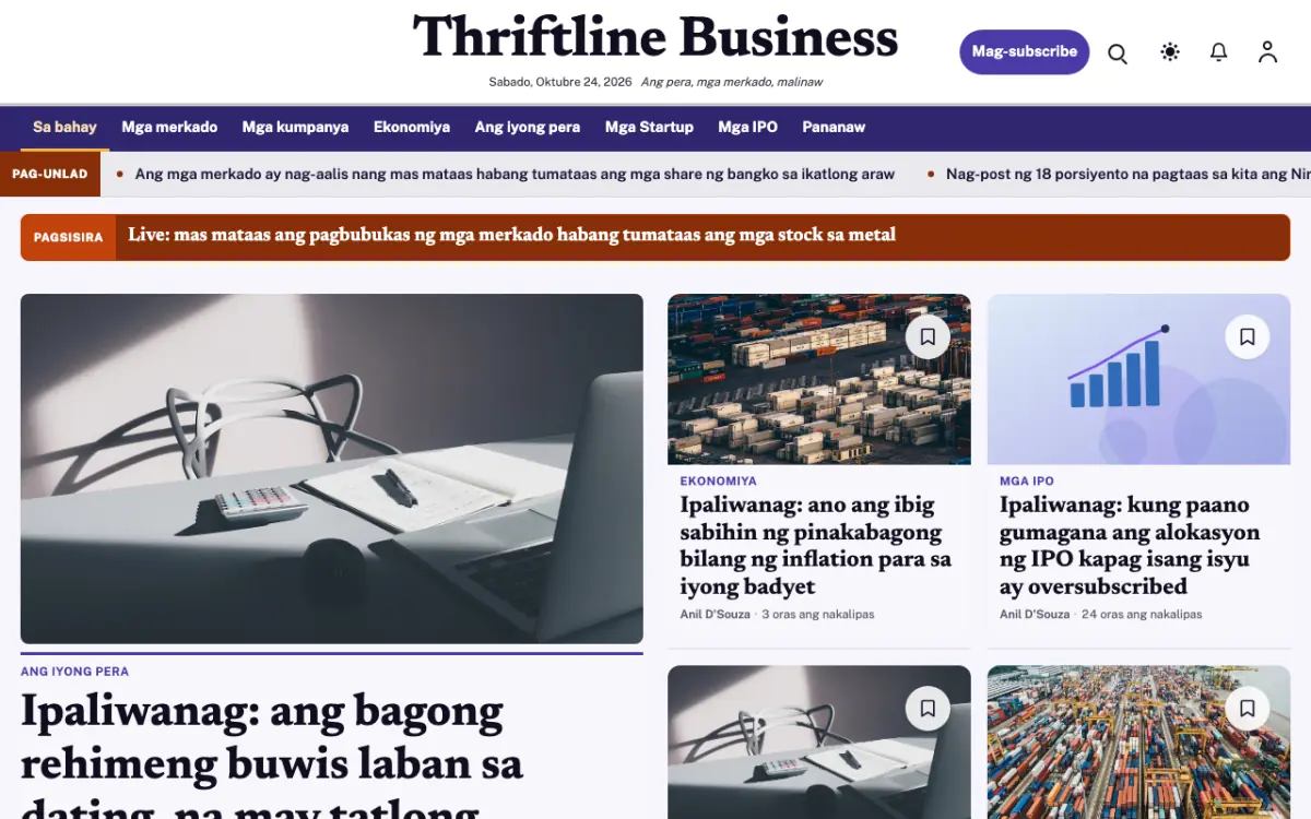 Thriftline — template ng website na Balitang Negosyo, tanaw sa desktop