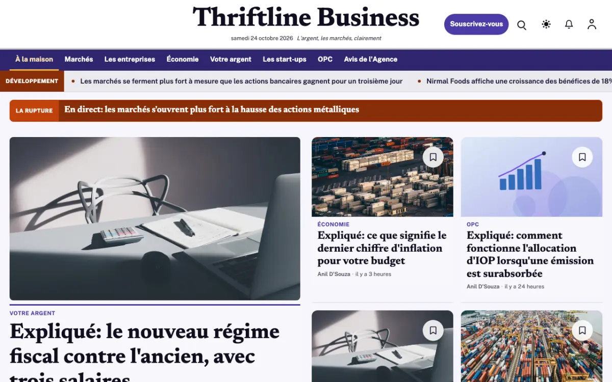 Thriftline — modèle de site web Actualités Économie, vue sur ordinateur