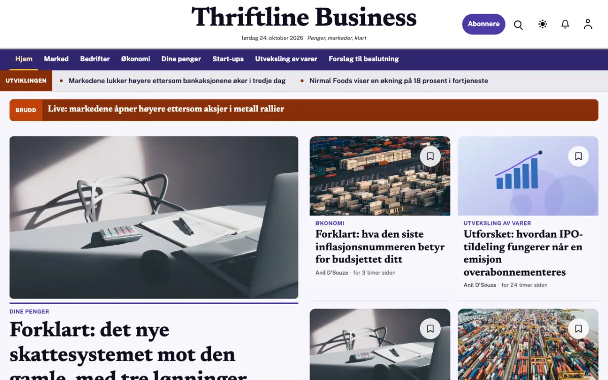 Thriftline – nettstedmal for Næringsliv News, skrivebordsvisning