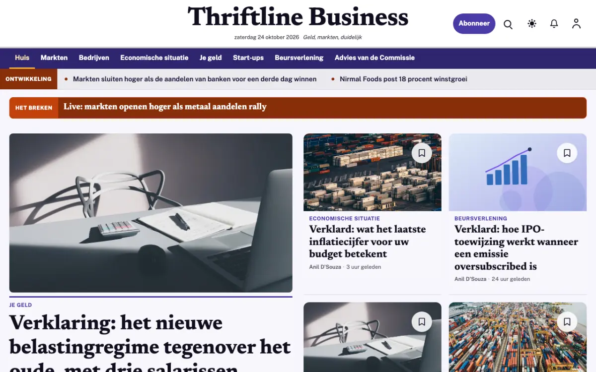 Thriftline – websitetemplate voor Economienieuws, desktopweergave