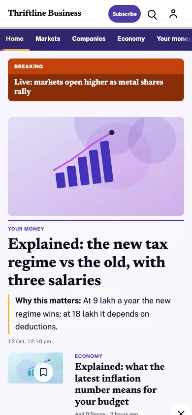 Thriftline — Business News app, phone view