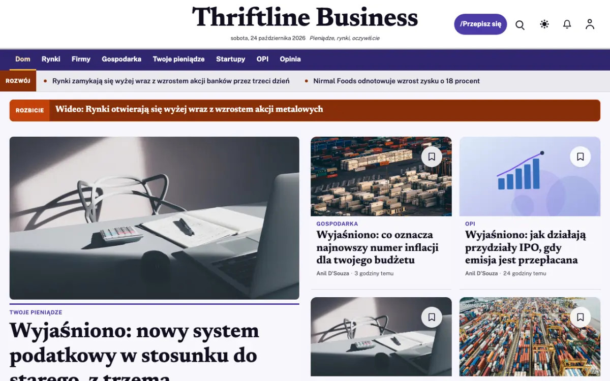 Thriftline – szablon strony (Biznes: wiadomości), widok na komputerze