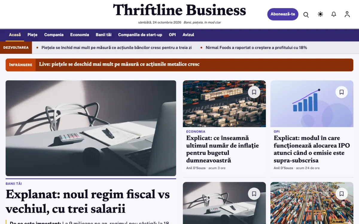 Thriftline – șablon de site pentru Știri Business, vedere pe desktop