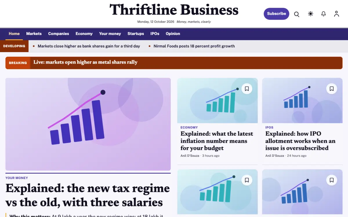 Thriftline — Business News website template, desktop view