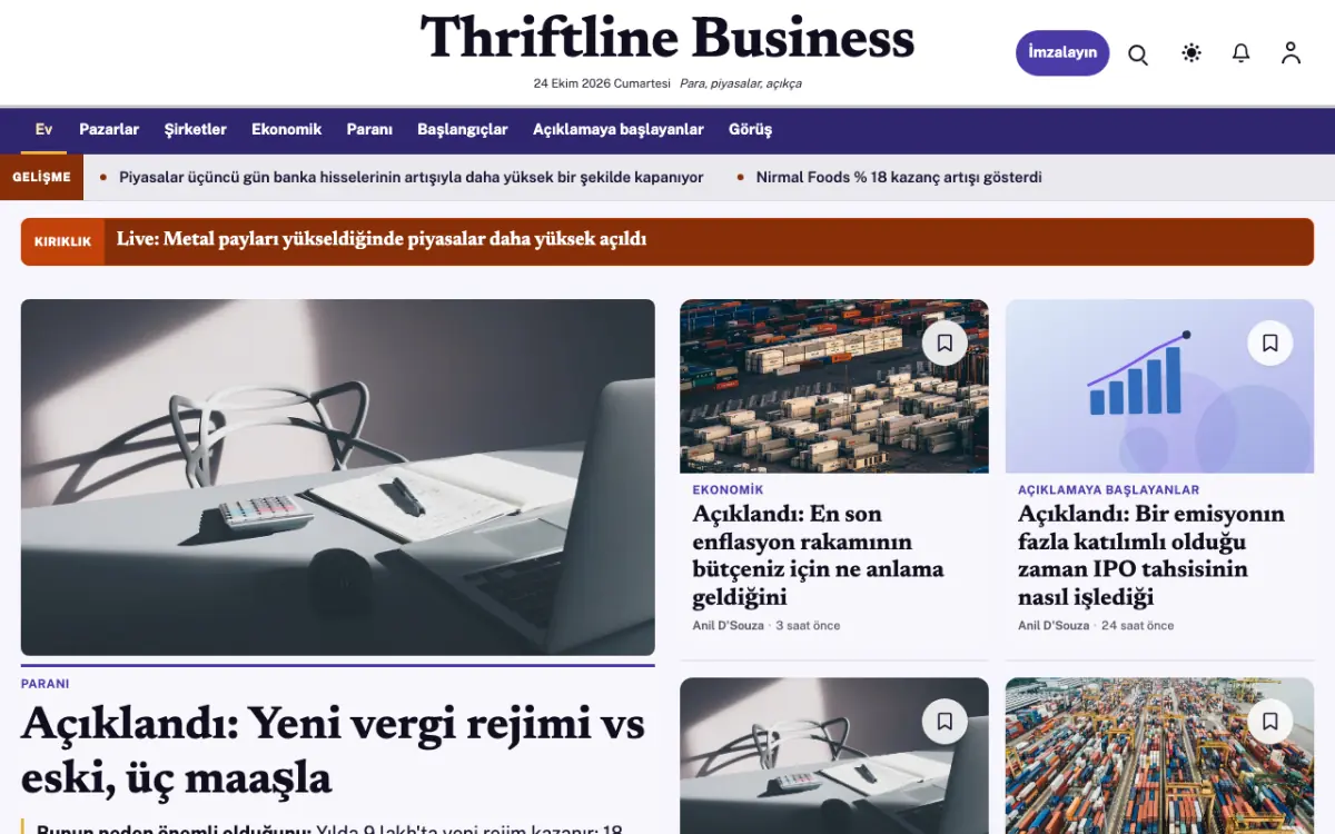 Thriftline — İş Dünyası Haberleri web sitesi şablonu, masaüstü görünümü