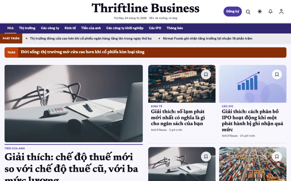 Thriftline — mẫu website Tin Kinh doanh, giao diện máy tính