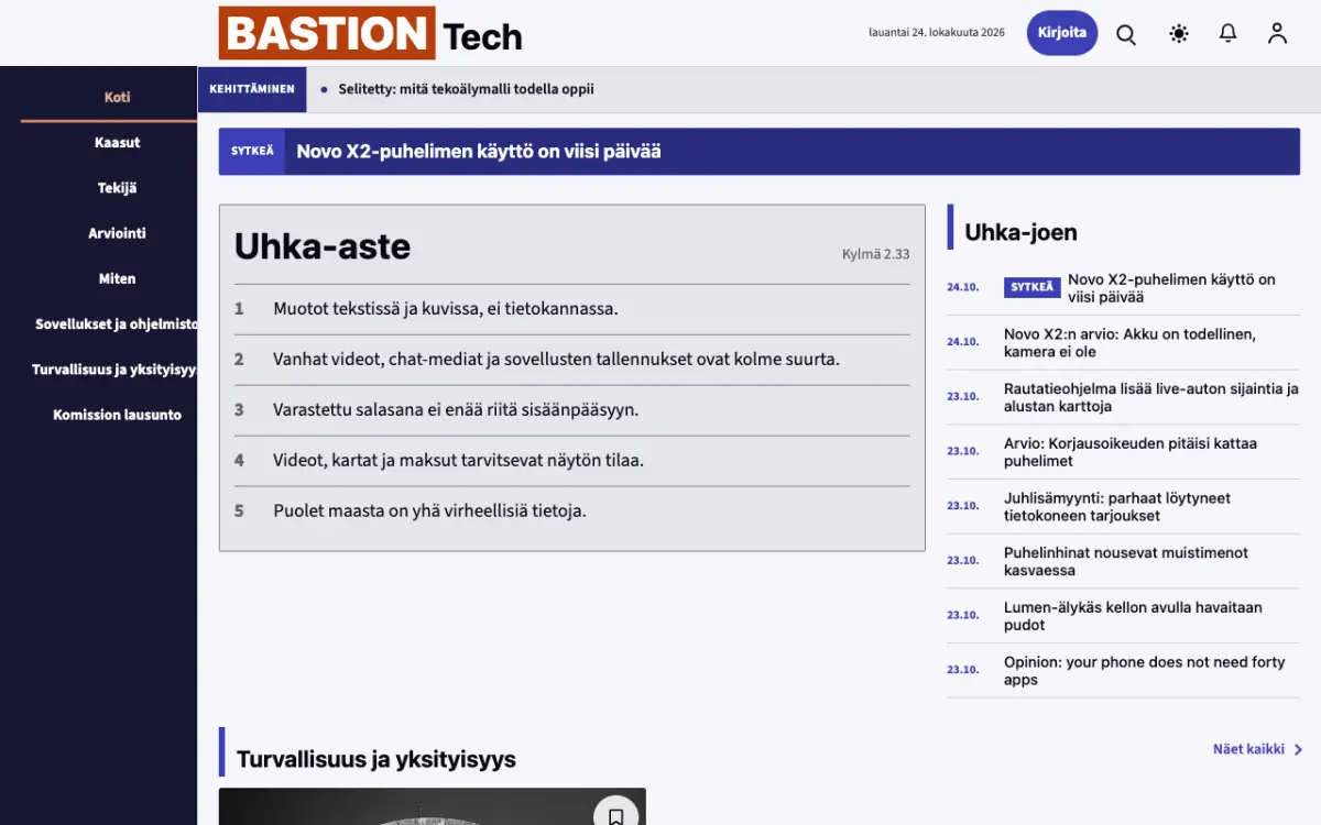 Moatguard – verkkosivumalli (Teknologia News), työpöytänäkymä