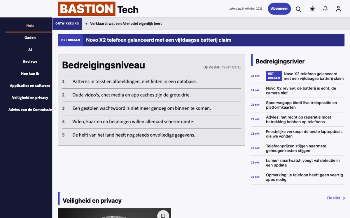 Moatguard – websitetemplate voor Technologienieuws, desktopweergave