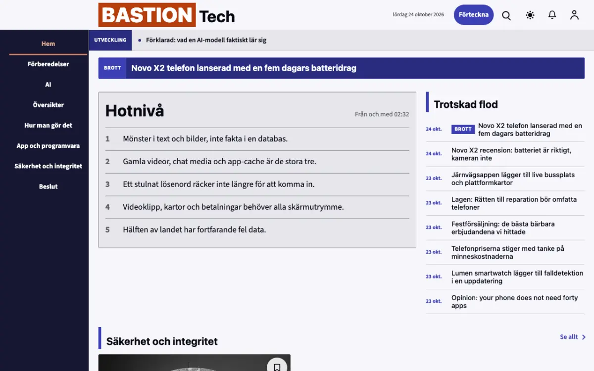 Moatguard – webbplatsmall för Teknik News, skrivbordsvy