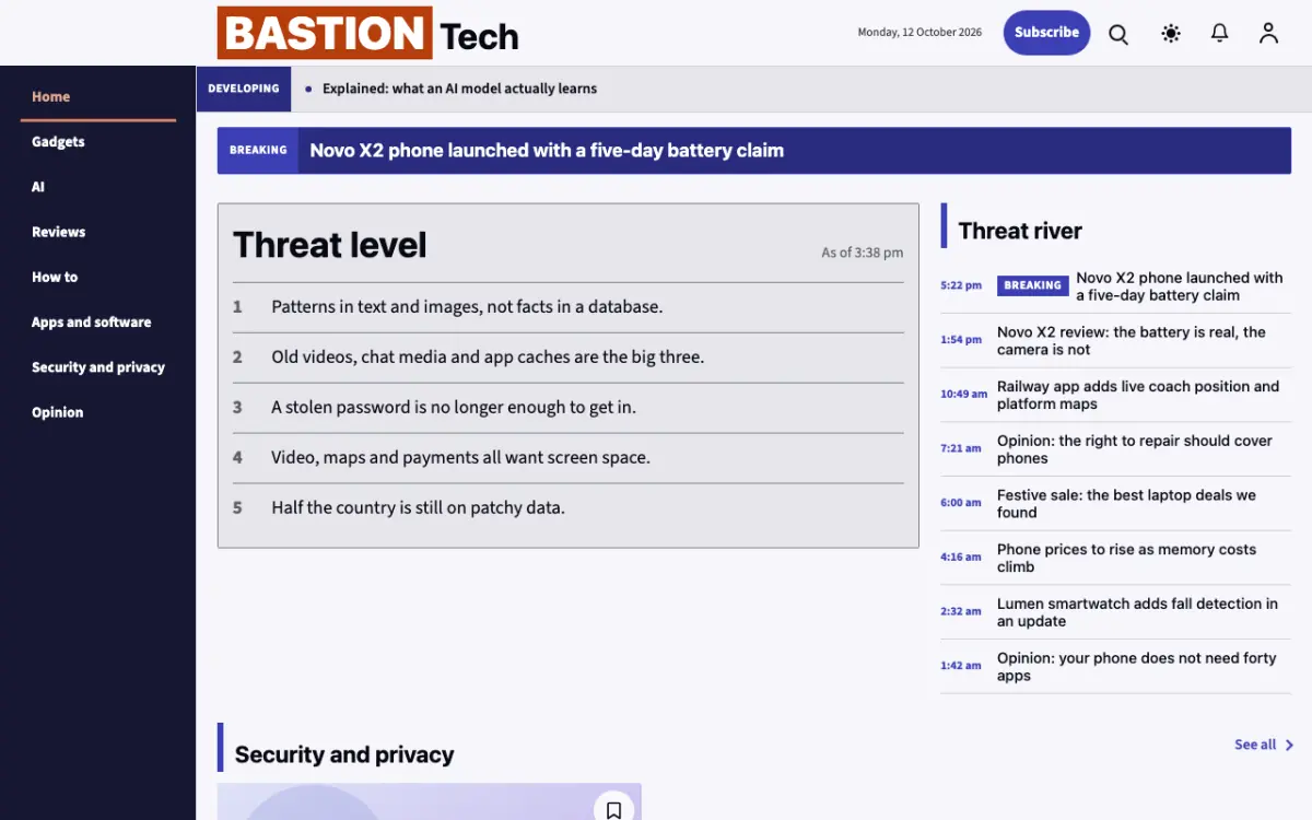 Moatguard — Technology News website template, desktop view