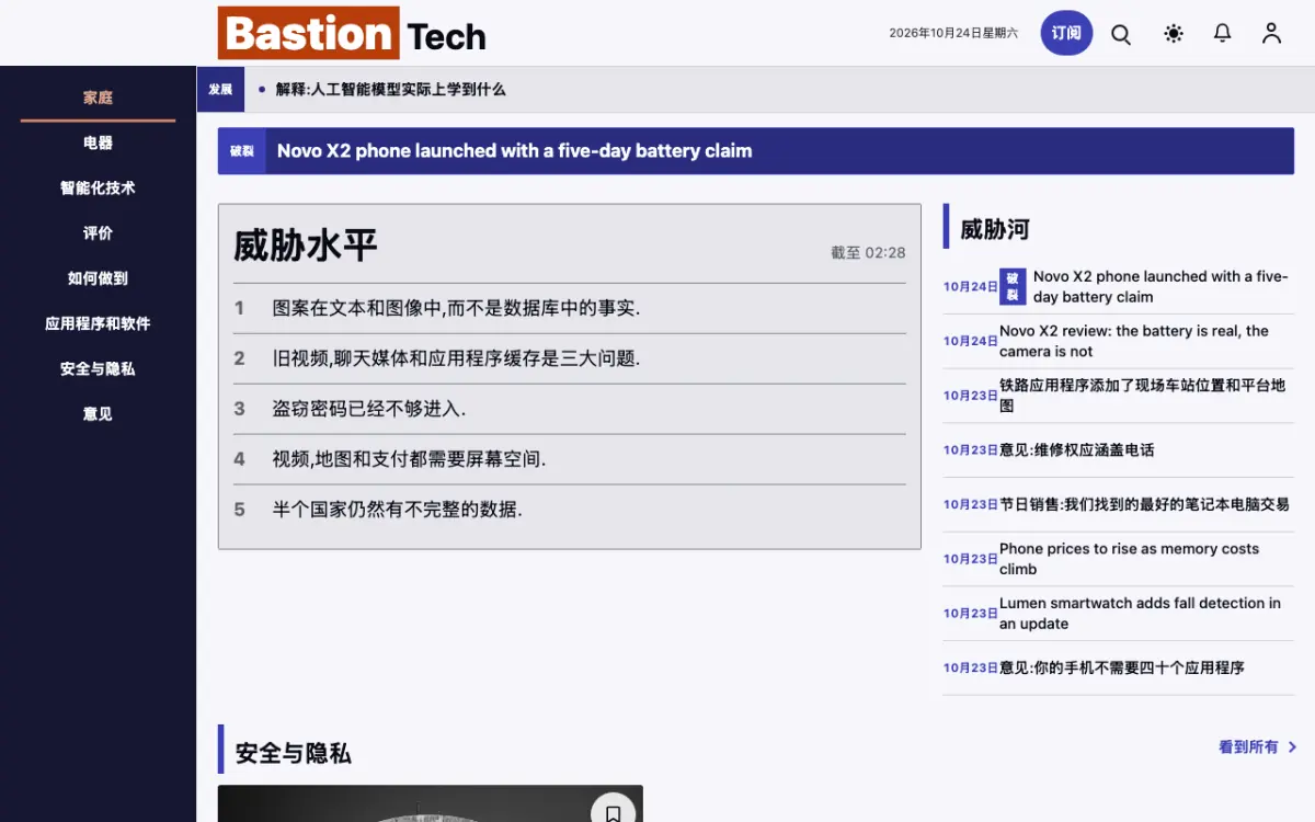 Moatguard — 科技新闻网站模板，桌面版预览