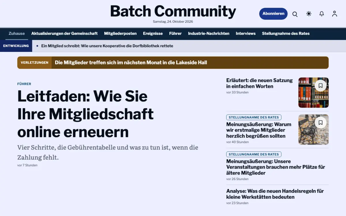 Batch – Website-Vorlage für Community-News, Desktop-Ansicht