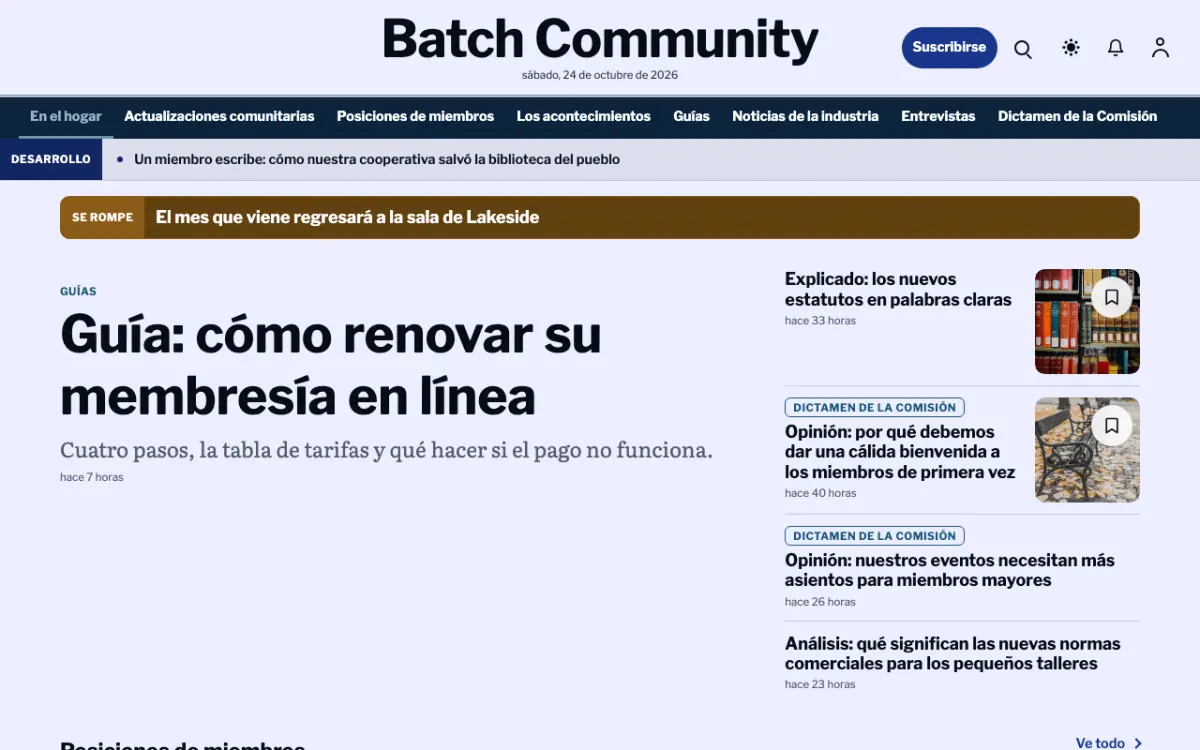 Batch — plantilla de sitio web de Noticias de Comunidad, vista de escritorio