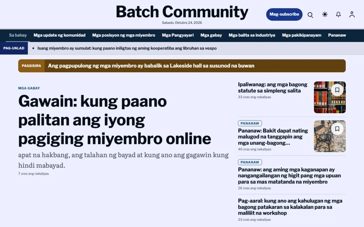 Batch — template ng website na Balitang Komunidad, tanaw sa desktop