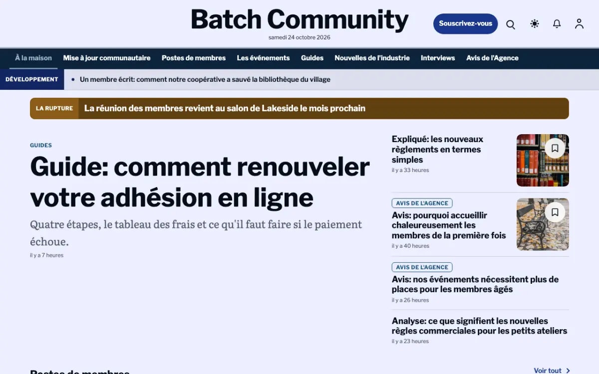 Batch — modèle de site web Actualités Communauté, vue sur ordinateur