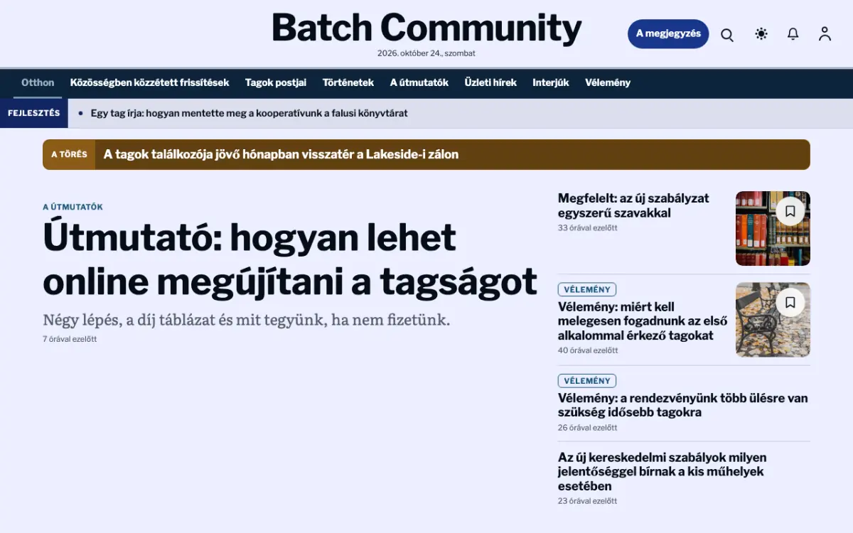 Batch — Közösség: hírek weboldalsablon, asztali nézet