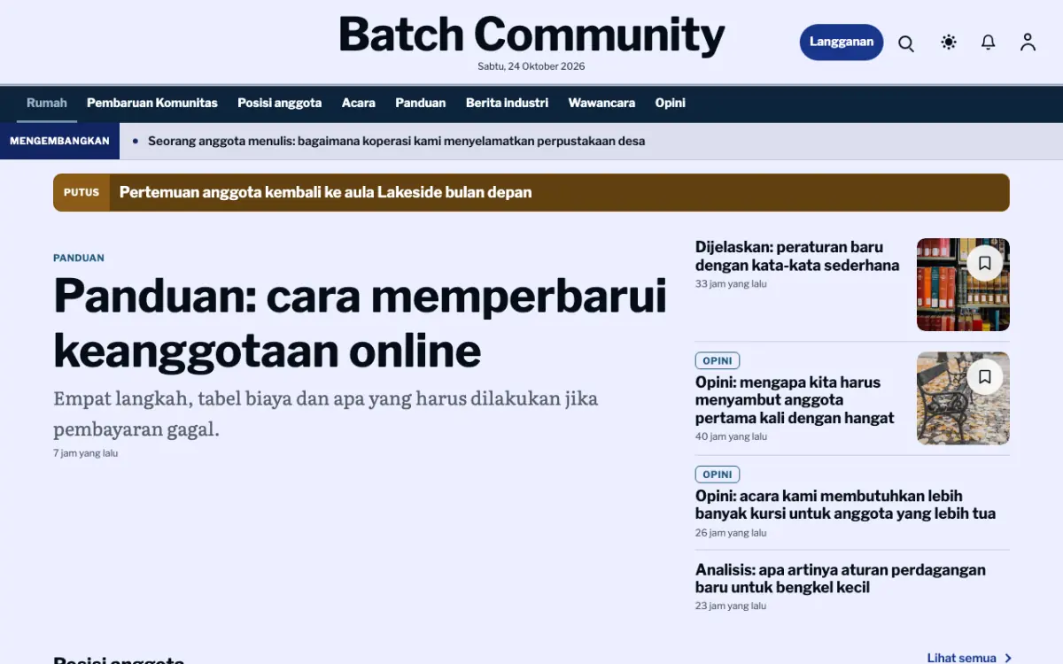 Batch — template situs Berita Komunitas, tampilan desktop
