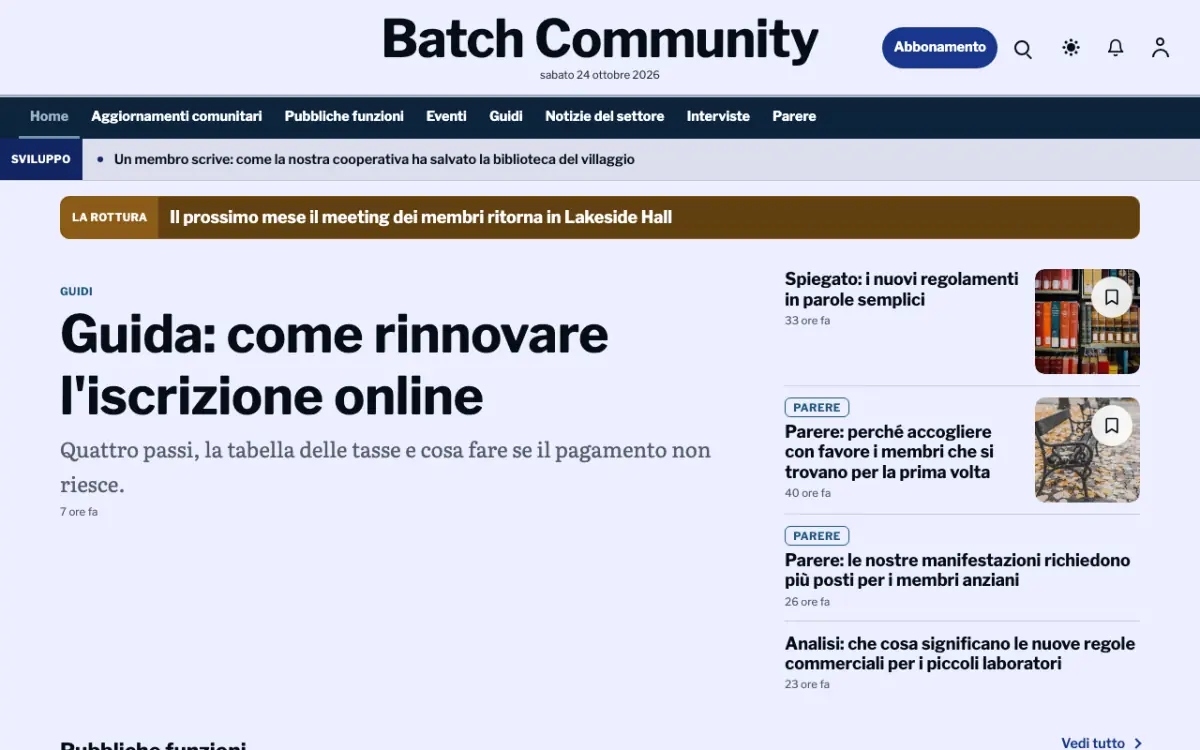 Batch – template di sito per News Comunità, vista desktop