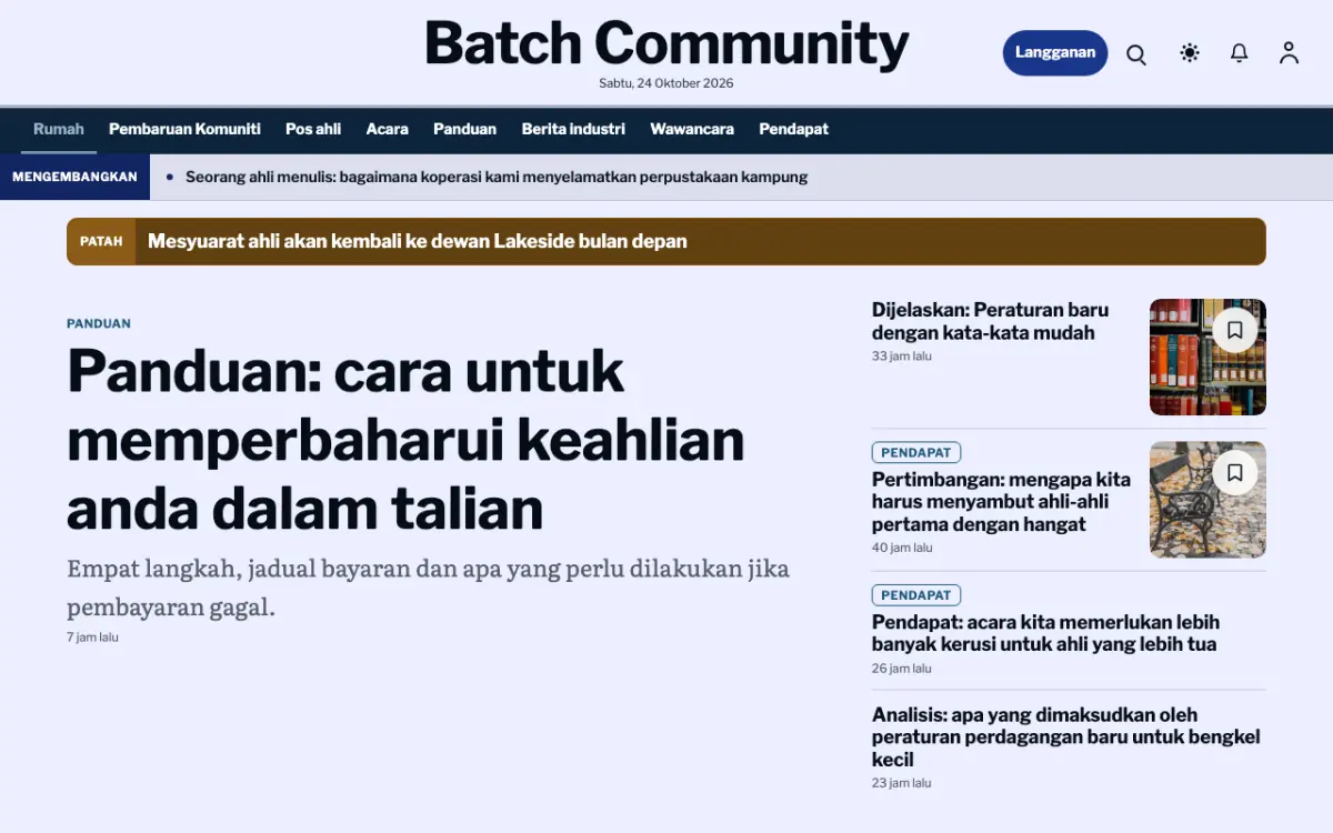 Batch — templat laman web Berita Komuniti, paparan desktop