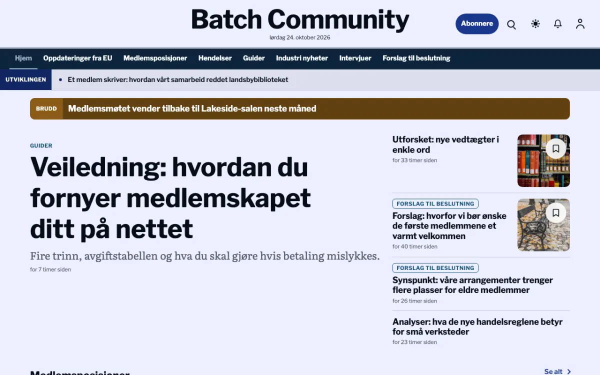 Batch – nettstedmal for Fellesskap News, skrivebordsvisning