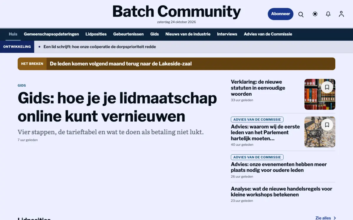 Batch – websitetemplate voor Communitynieuws, desktopweergave