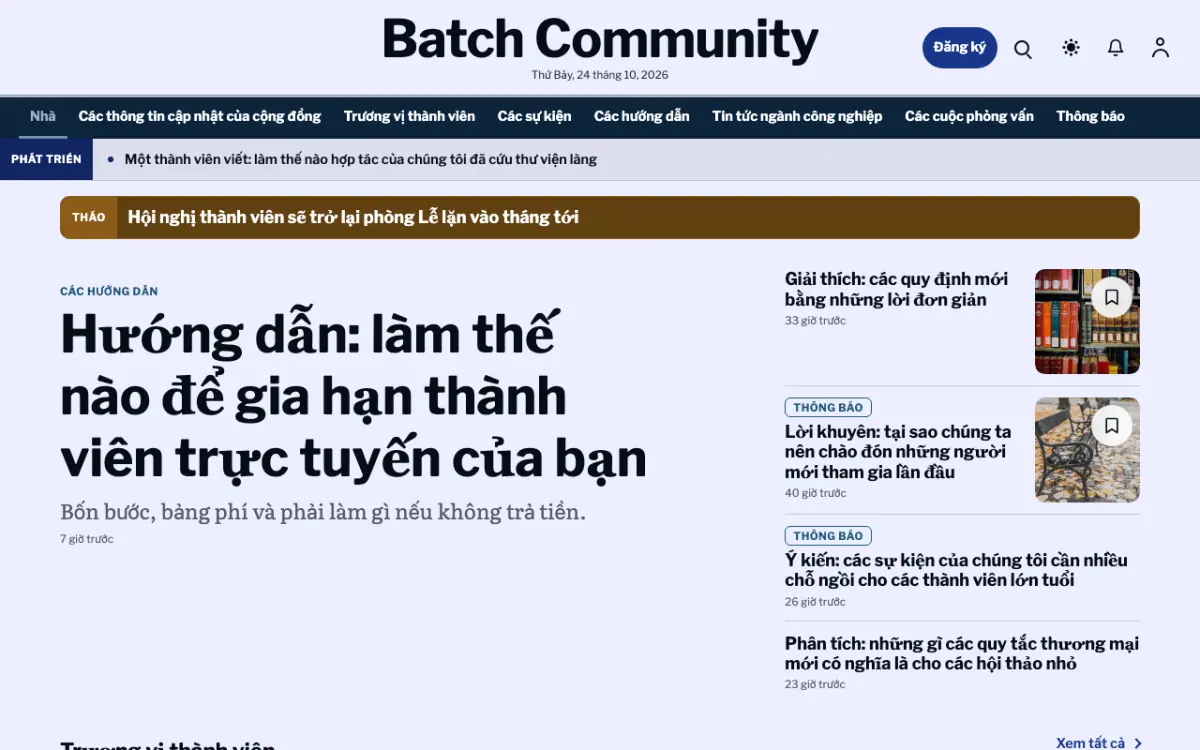 Batch — mẫu website Tin Cộng đồng, giao diện máy tính