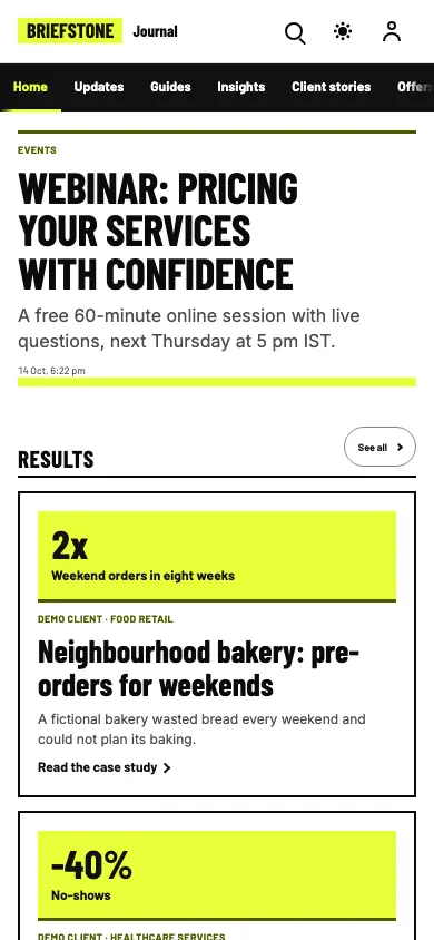 Briefstone — Blog app, phone view