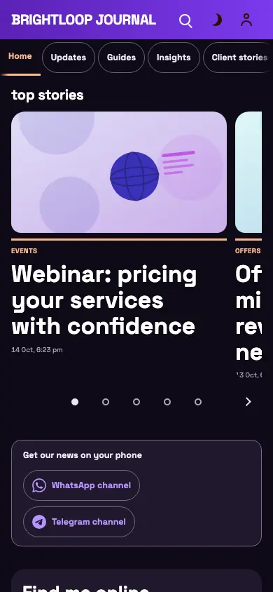 Brightloop — Blog app, phone view