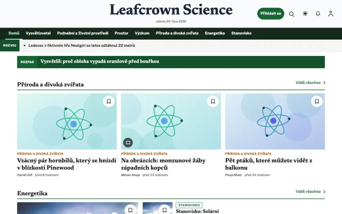 Leafcrown — šablona webu v kategorii Věda: zprávy, zobrazení na počítači