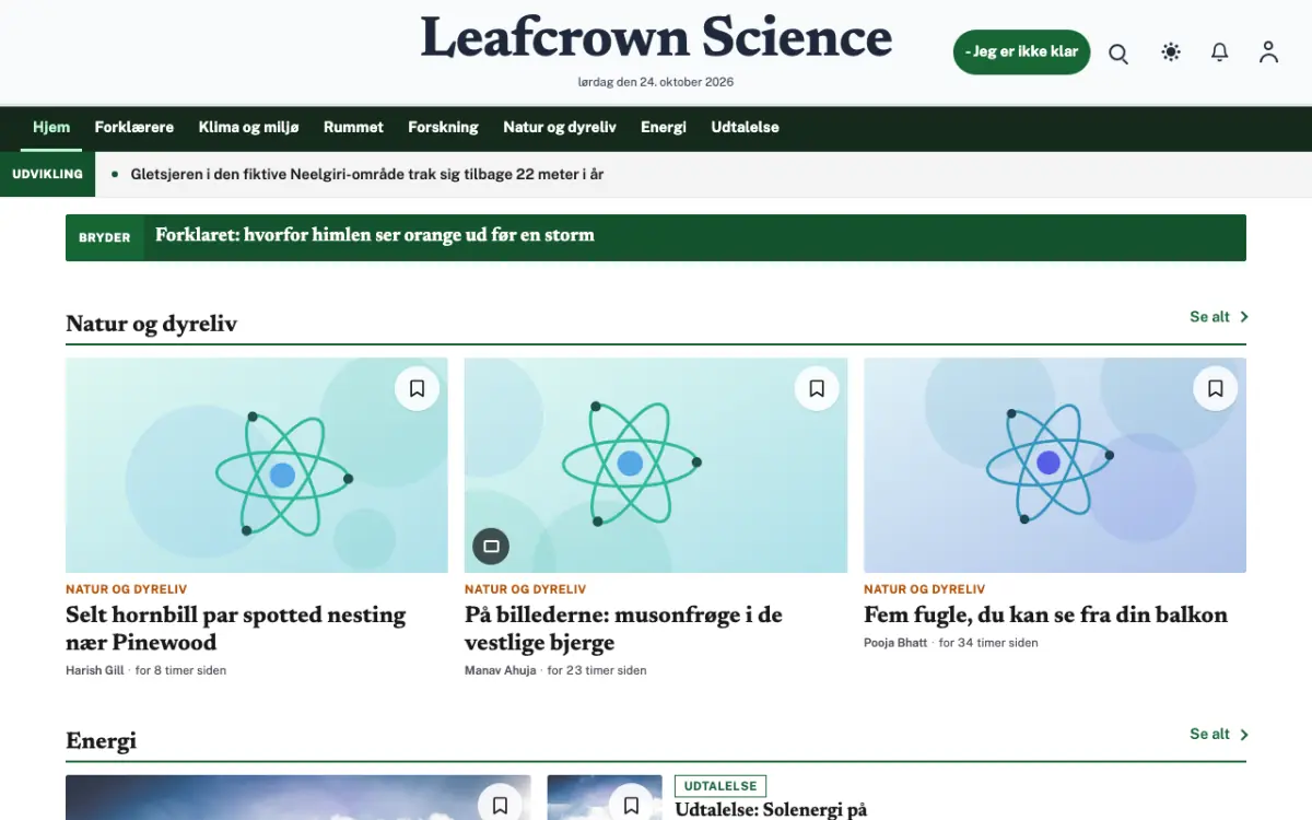 Leafcrown – hjemmesideskabelon til Videnskab News, skrivebordsvisning
