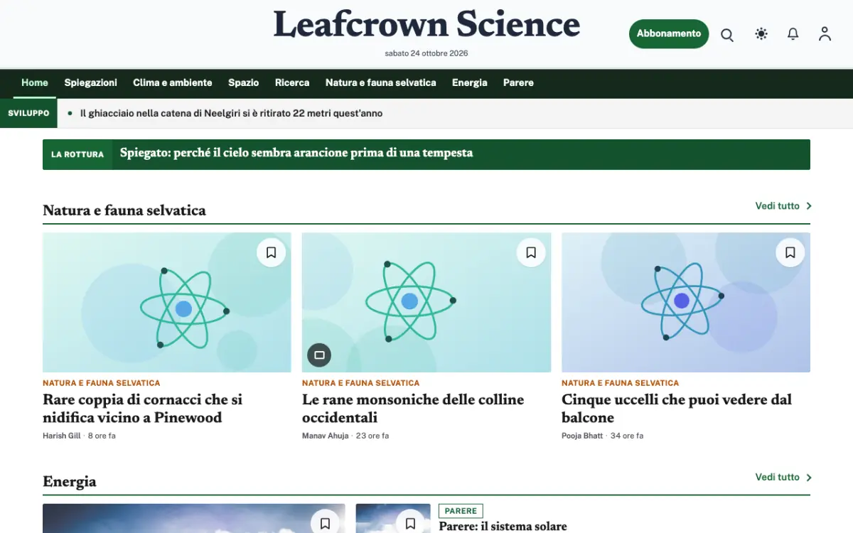 Leafcrown – template di sito per News Scienza, vista desktop