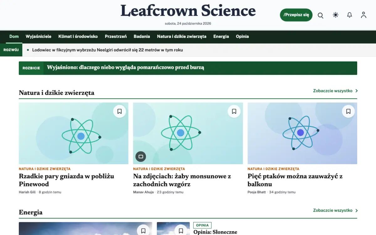 Leafcrown – szablon strony (Nauka: wiadomości), widok na komputerze