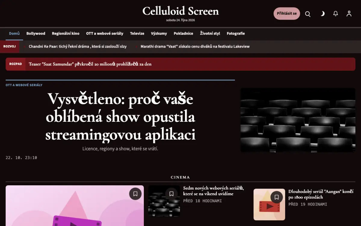Celluloid — šablona webu v kategorii Zábava: zprávy, zobrazení na počítači