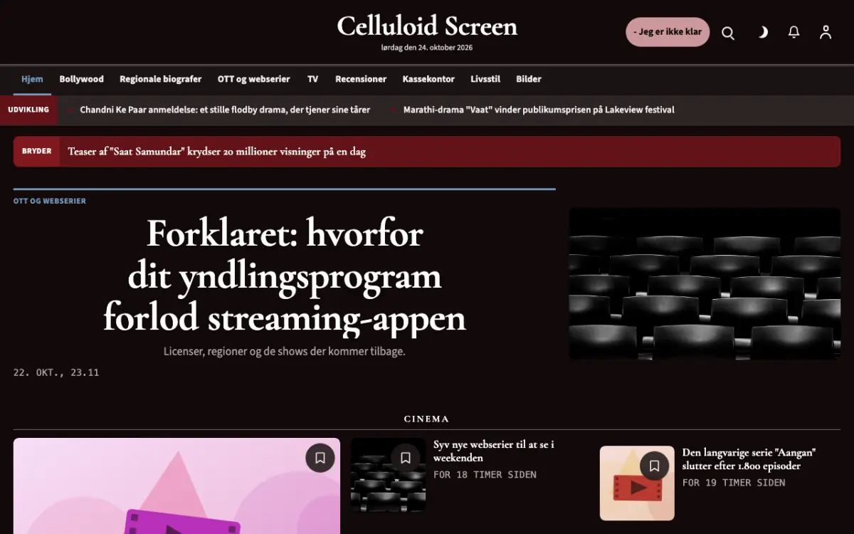 Celluloid – hjemmesideskabelon til Underholdning News, skrivebordsvisning