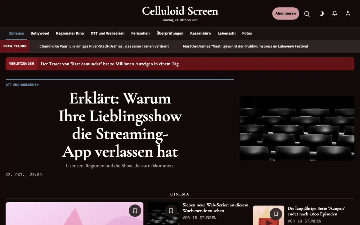 Celluloid – Website-Vorlage für Unterhaltung-News, Desktop-Ansicht