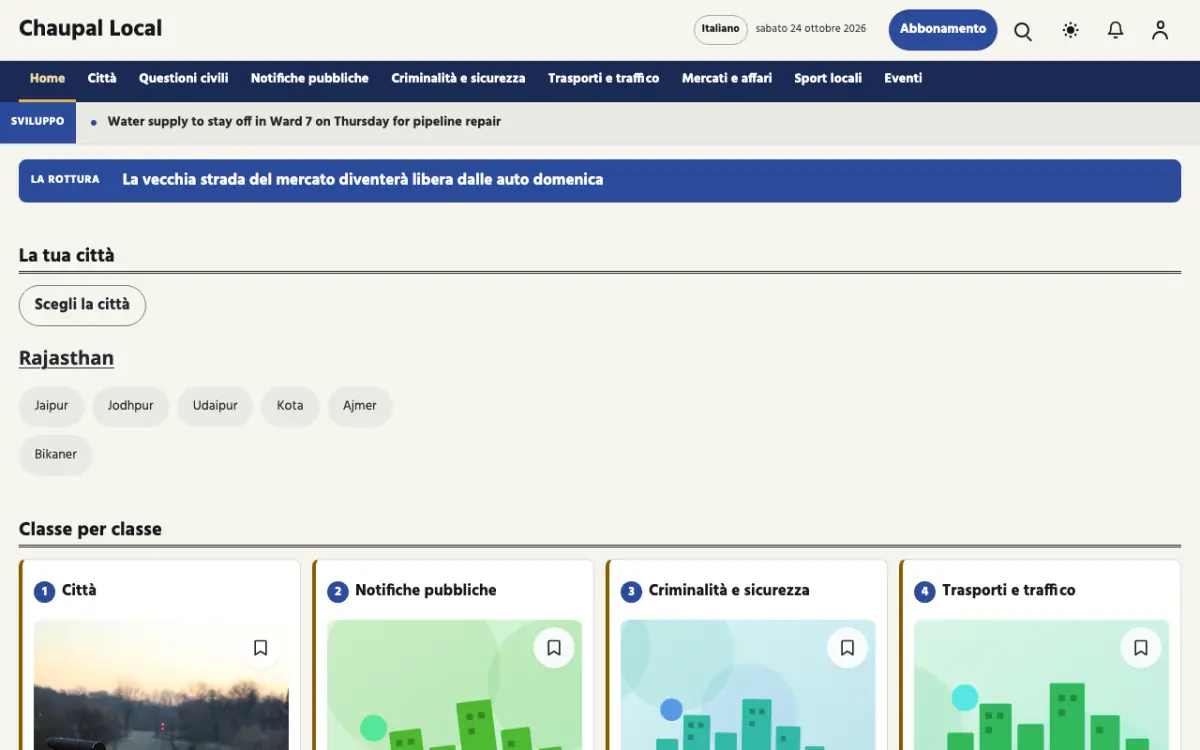 Townwell – template di sito per News Locali, vista desktop
