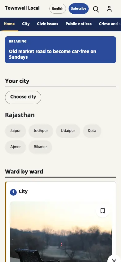 Townwell — Local News app, phone view