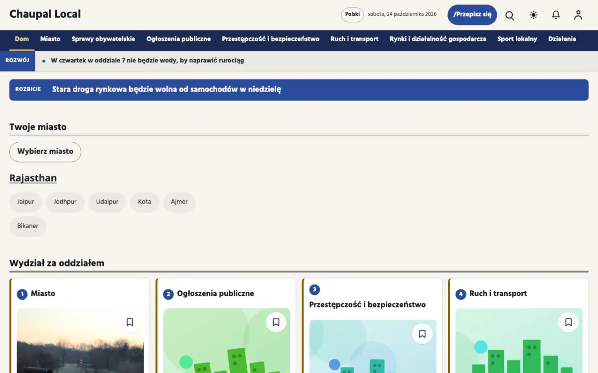 Townwell – szablon strony (Lokalne: wiadomości), widok na komputerze