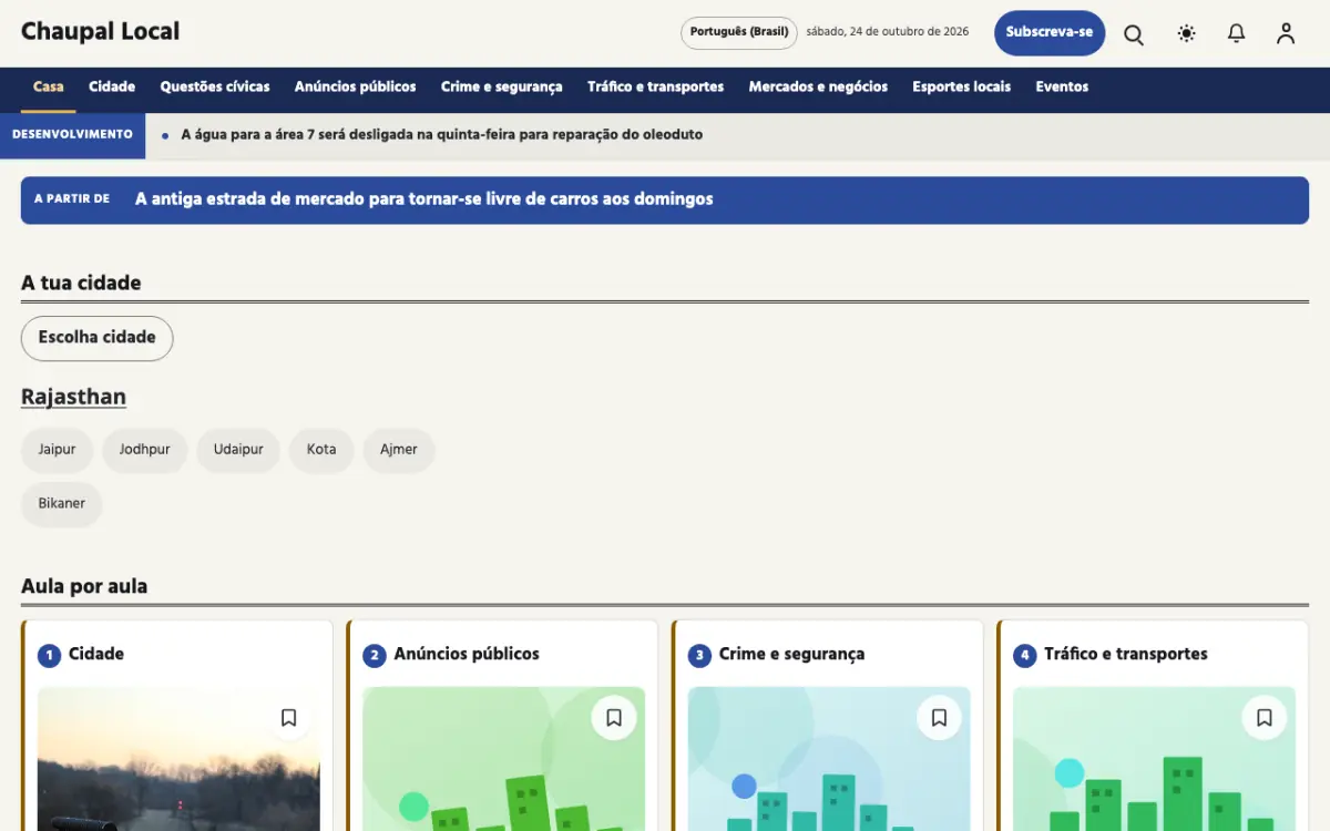 Townwell — modelo de site de Notícias de Local, visualização em desktop