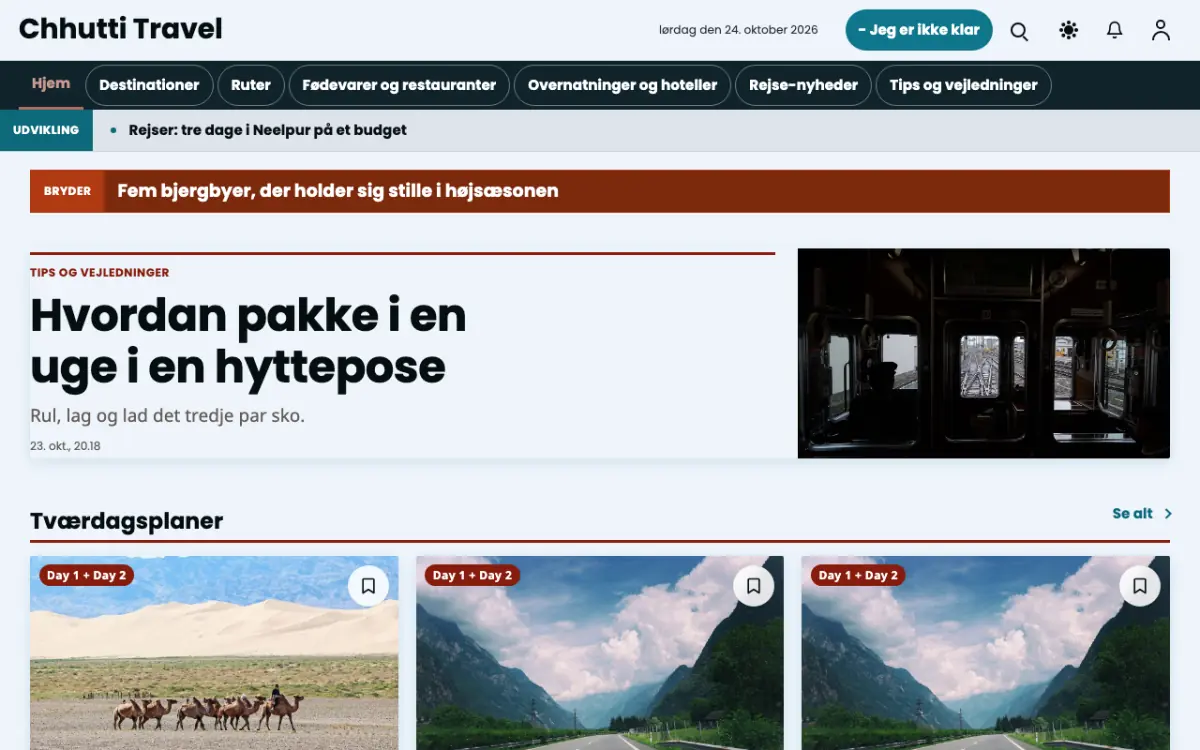 Sunwander – hjemmesideskabelon til Rejser News, skrivebordsvisning