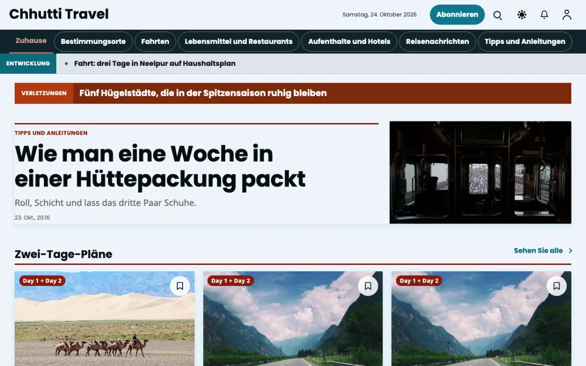 Sunwander – Website-Vorlage für Reisen-News, Desktop-Ansicht