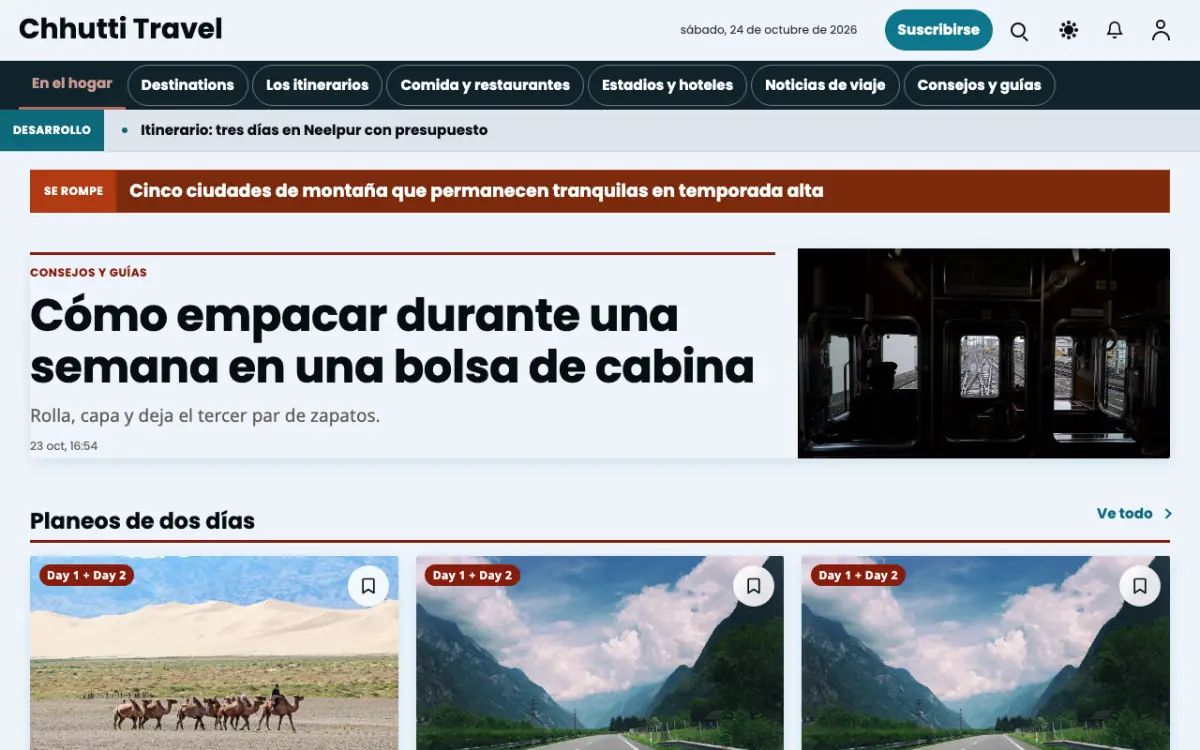 Sunwander — plantilla de sitio web de Noticias de Viajes, vista de escritorio