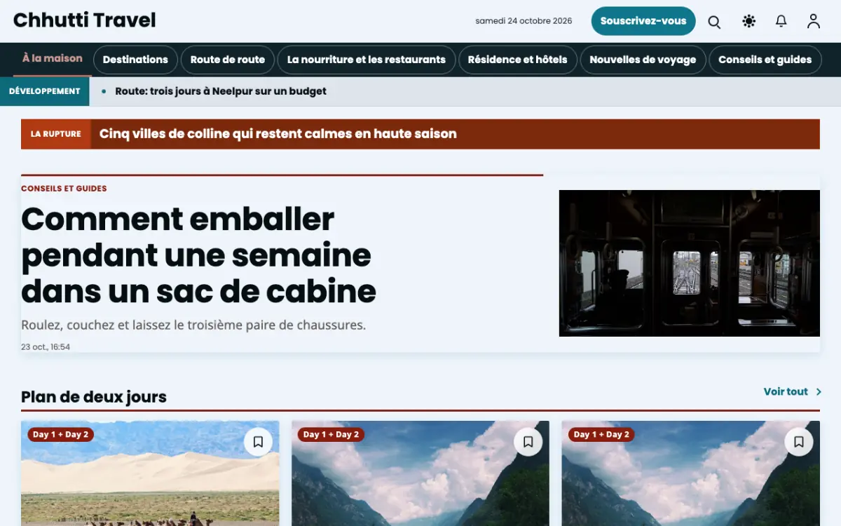 Sunwander — modèle de site web Actualités Voyage, vue sur ordinateur