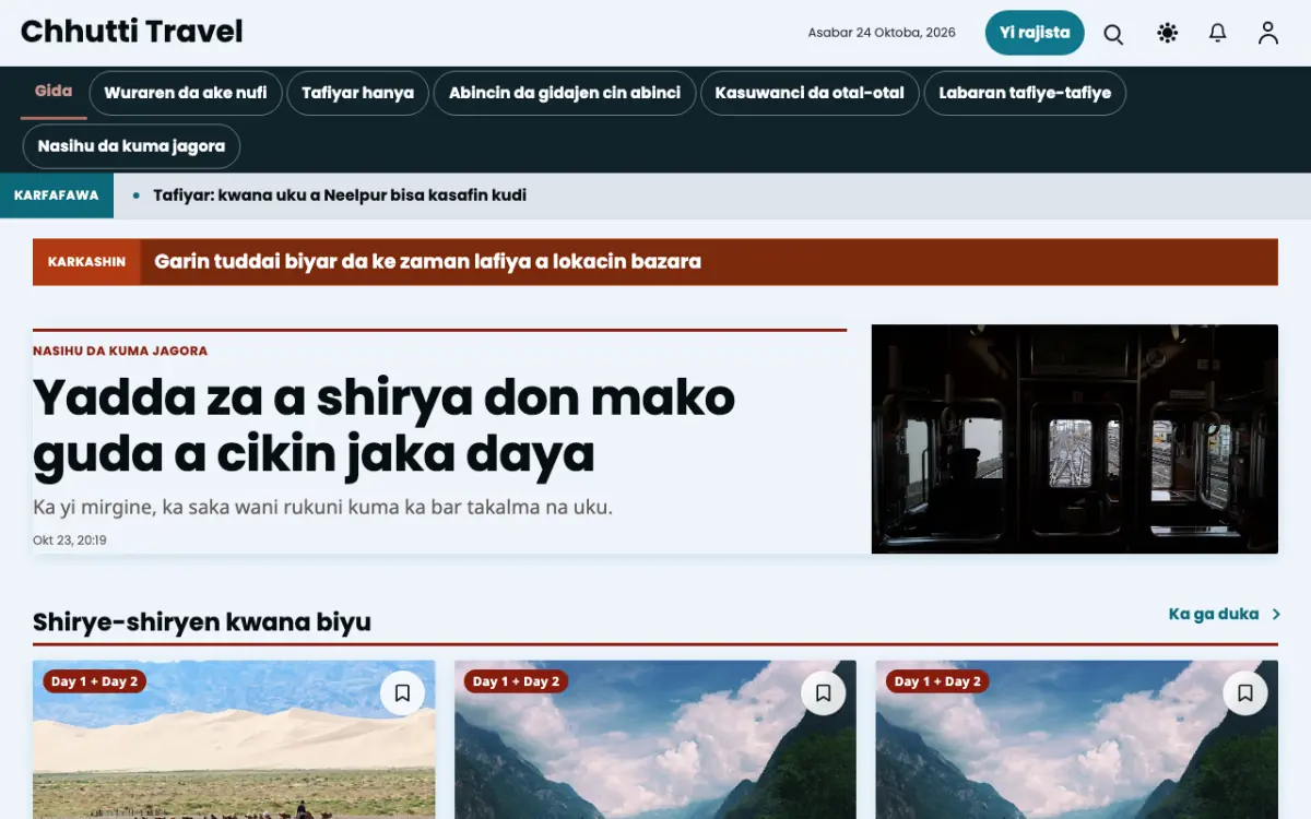 Sunwander — samfurin shafin yanar gizo na Labaran Tafiye-tafiye, hangen kwamfuta