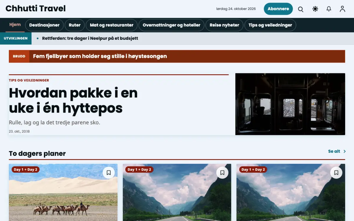 Sunwander – nettstedmal for Reise News, skrivebordsvisning