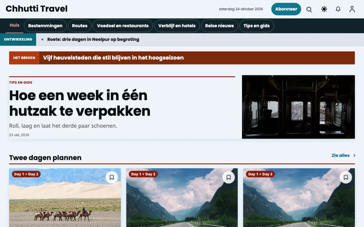 Sunwander – websitetemplate voor Reizennieuws, desktopweergave