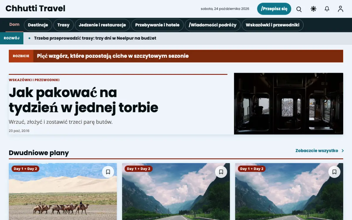Sunwander – szablon strony (Podróże: wiadomości), widok na komputerze