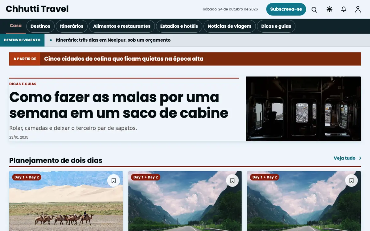 Sunwander — modelo de site de Notícias de Viagens, vista em computador