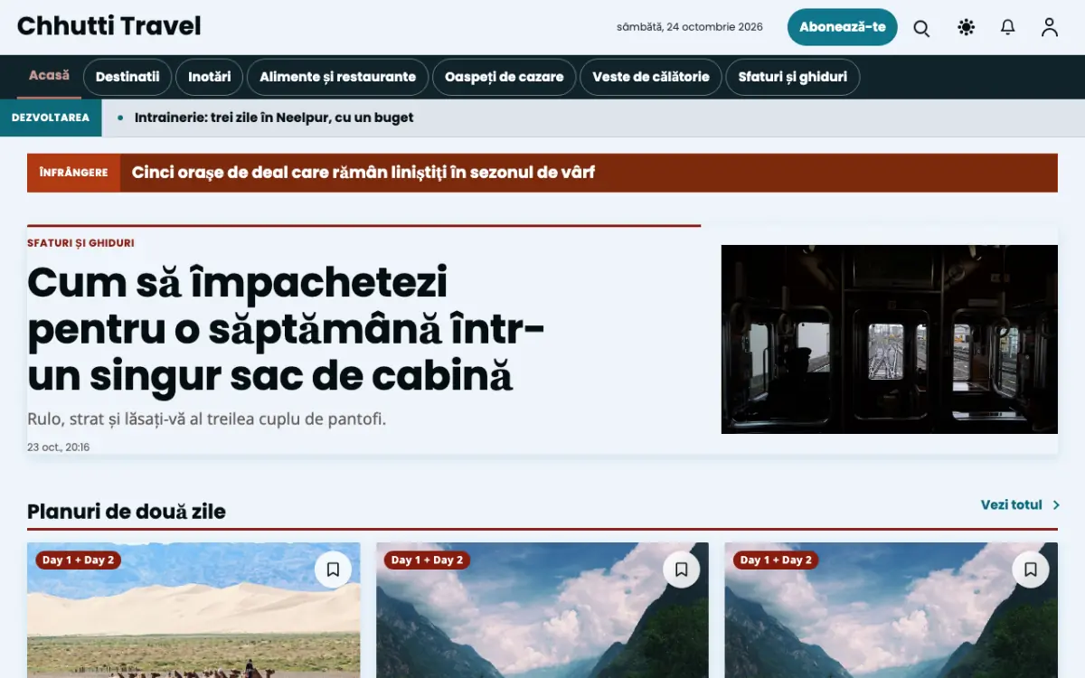 Sunwander – șablon de site pentru Știri Călătorii, vedere pe desktop