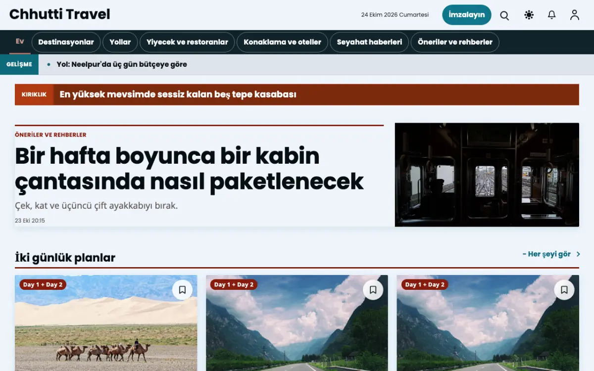 Sunwander — Seyahat Haberleri web sitesi şablonu, masaüstü görünümü